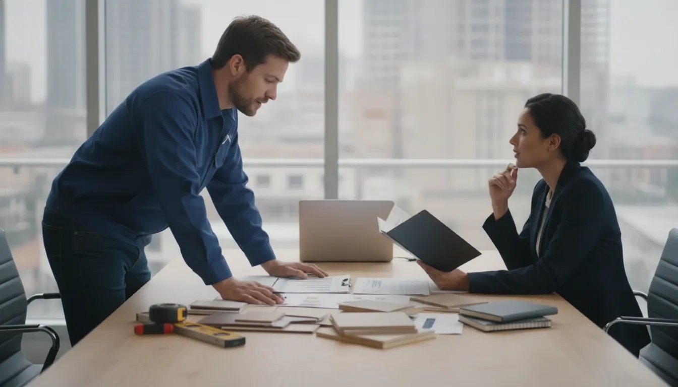 Handyman business owner reviewing financial workflow with advisor