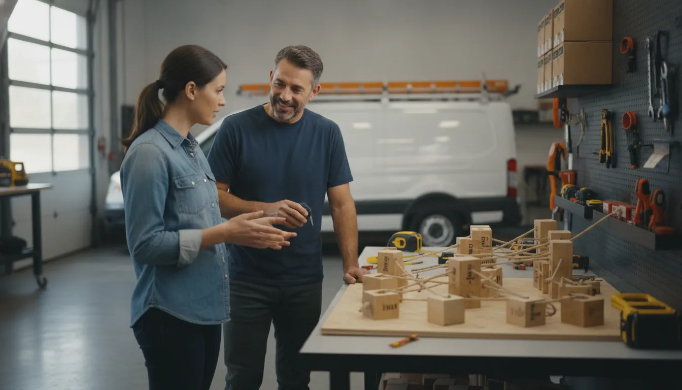 Home-service business owner and technician reviewing a practical hiring plan