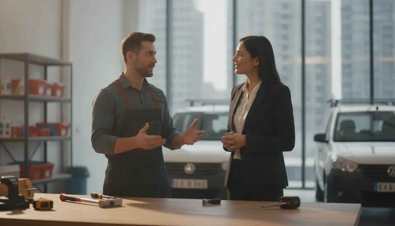 Handyman business owner reviewing a practical growth plan with an advisor