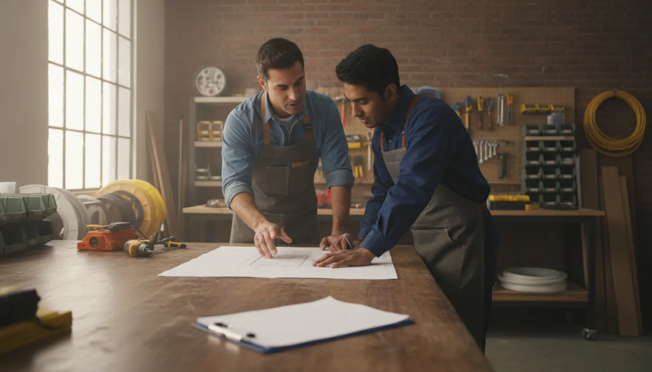 Handyman business forms reviewed by an owner and technician