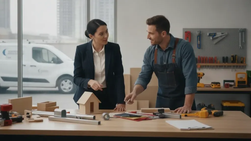 Handyman business owner reviewing operations with an advisor before a business valuation